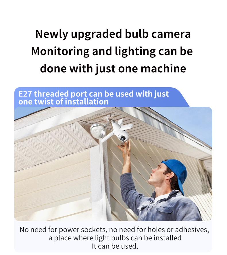 e27 bulb monitoring, wifi camera, 20-watt lighting lamp - dual-purpose lighting and monitoring.(图2)